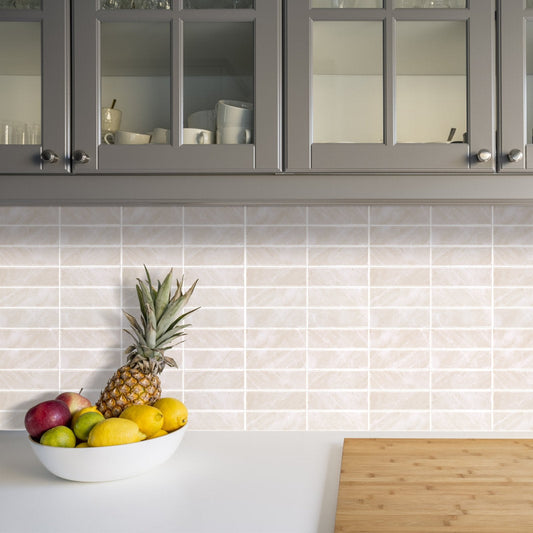 1.2mm Peel and Stick Beige Marble Pattern Rectangular Wall Tiles Home Decor Kitchen T80773 by Vivid Tiles | Souqify