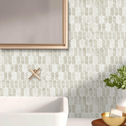 1.2mm Peel and Stick Hexagon Light Coffee Marble Pattern Wall Tiles Home Decor Kitchen T80086 by Vivid Tiles | Souqify