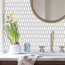1.2mm Peel and Stick Hexagon White Gray Frame Line Wall Tiles Home Decor Kitchen T80304 by Vivid Tiles | Souqify