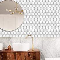 1.2mm Peel and Stick Hexagon White Gray Frame Line Wall Tiles Home Decor Kitchen T80304 by Vivid Tiles | Souqify