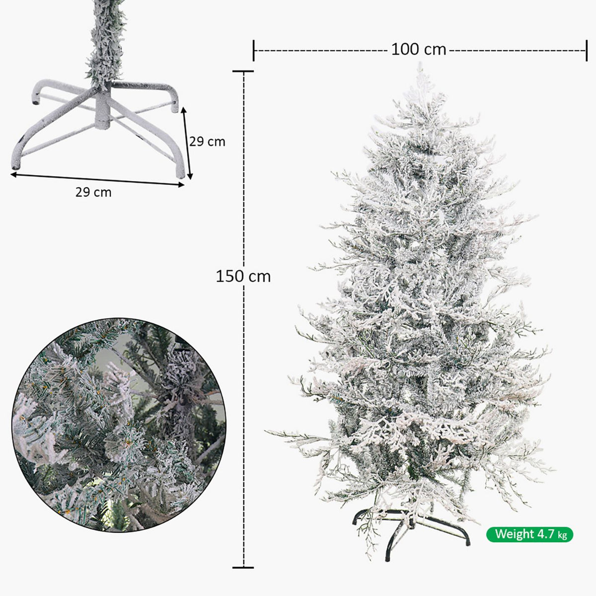 Lifelike Snow-Flocked Christmas Tree with Sturdy Metal Stand - 150 cm