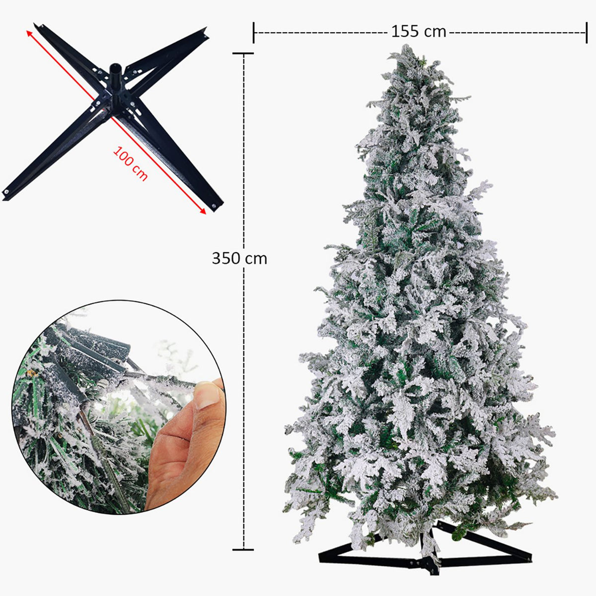 Snow-Flocked Christmas Tree with Sturdy Metal Stand - 350 cm