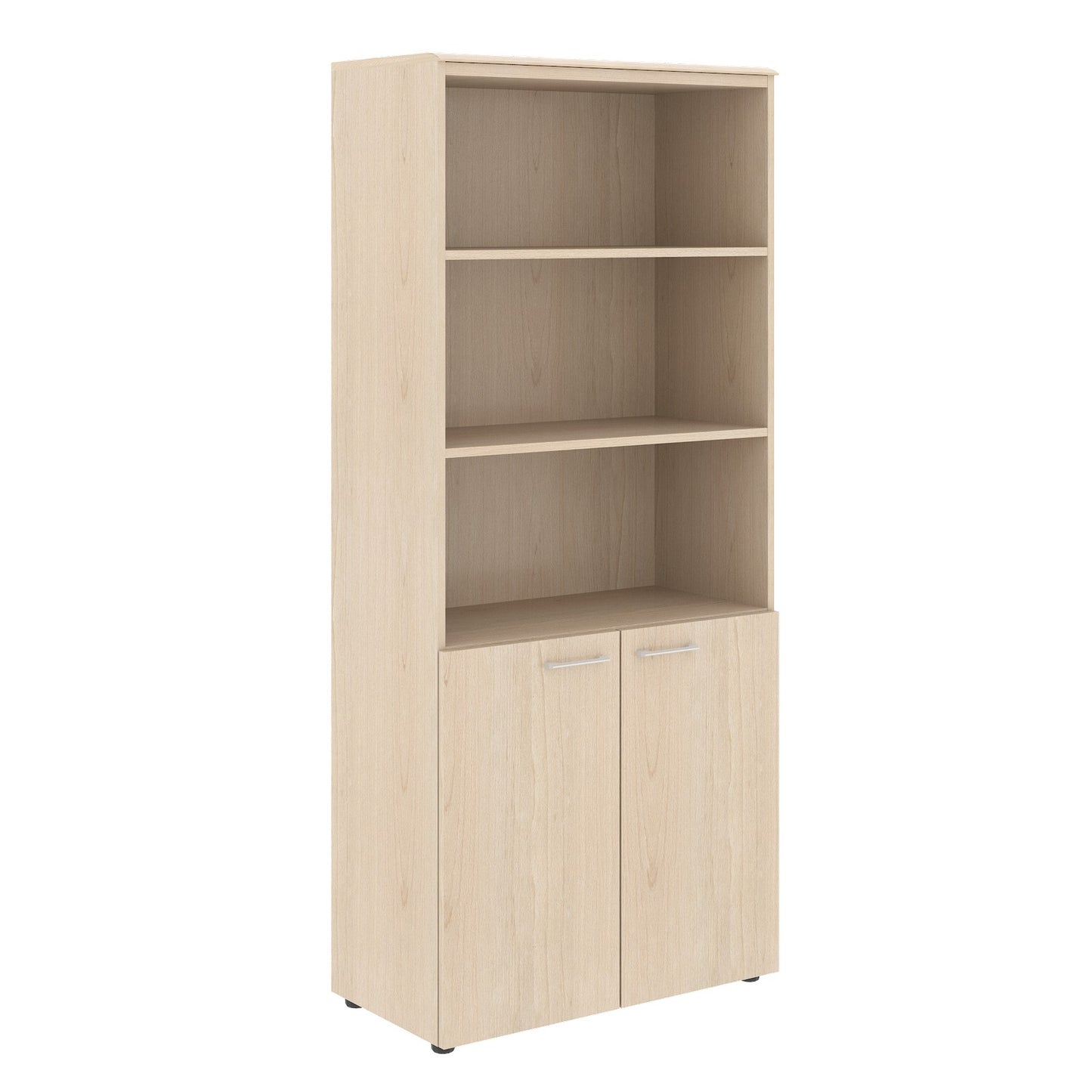 FULL HEIGHT CABINET MADE IN E1 LAMINATE CHIPBOARD WITH OPEN SHALVES AND WOODEN SWING DOORS