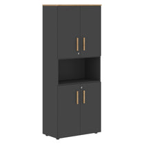 EXECUTIVE FULL HEIGHT CABINET, MADE IN E1 LAMINATE CHIPBOARD, WITH WOODEN SWING DOORS AND OPEN SHELF