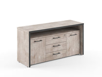 HIGH EXECUTIVE RECTANGULAR SHAPE CREDENZA, MADE IN E1 LAMINATE CHIPBOARD, WITH FIVE DRAWERS AND GLOSSY ACRYLIC 3D 2MM EDGES