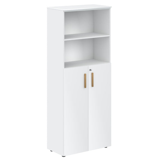 EXECUTIVE FULL HEIGHT CABINET, MADE IN E1 LAMINATE CHIPBOARD, WITH OPEN SHELVES AND WOODEN SWING DOORS