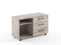 HIGH EXECUTIVE RECTANGULAR SHAPE MOBILE PEDESTAL, MADE IN E1 LAMINATE CHIPBOPARD, WITH THREE DRAWERS AND OPEN SHELVES