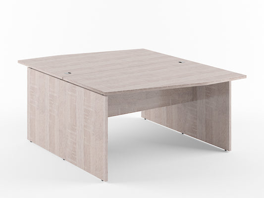L SHAPE CLUSTER OF 02 WORKSTATION, MADE IN E1 LAMINATE CHIPBOPARD, WITH WOODEN MODESTY PANEL AND LEGS