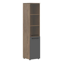 EXECUTIVE FULL HEIGHT CABINET, MADE IN E1 LAMINATE CHIPBOARD, WITH UPPER GLASS AND LOWER WOODEN SWING DOOR