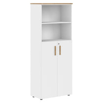 EXECUTIVE FULL HEIGHT CABINET, MADE IN E1 LAMINATE CHIPBOARD, WITH OPEN SHELVES AND WOODEN SWING DOORS