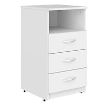 ATTACHED THREE DRAWER MOBILE PEDESTAL WITH OPEN SHELF, MADE IN E1 LAMINATE CHIPBOARD