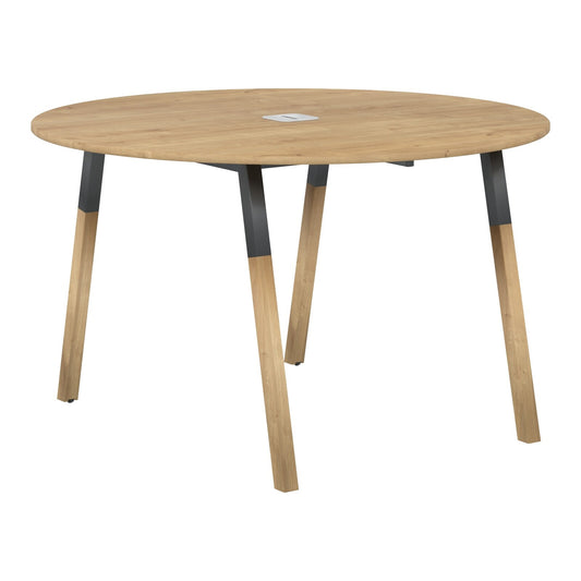 EXECUTIVE MODERN DESIGN ROUNDED SHAPE MEETING DESK, MADE IN E1 LAMINATE CHIPBOPARD, WITH SLANTED SHAPE METAL/WOODEN LEGS
