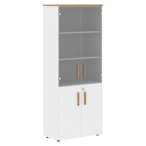 EXECUTIVE FULL HEIGHT CABINET, MADE IN E1 LAMINATE CHIPBOARD, WITH UPPER GLASS AND LOWER WOODEN SWING DOORS