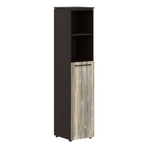 EXECUTIVE FULL HEIGHT CABINET, MADE IN E1 LAMINATE CHIPBOARD, WITH UPPER OPEN SHELVES AND LOWER WOODEN SWING DOOR