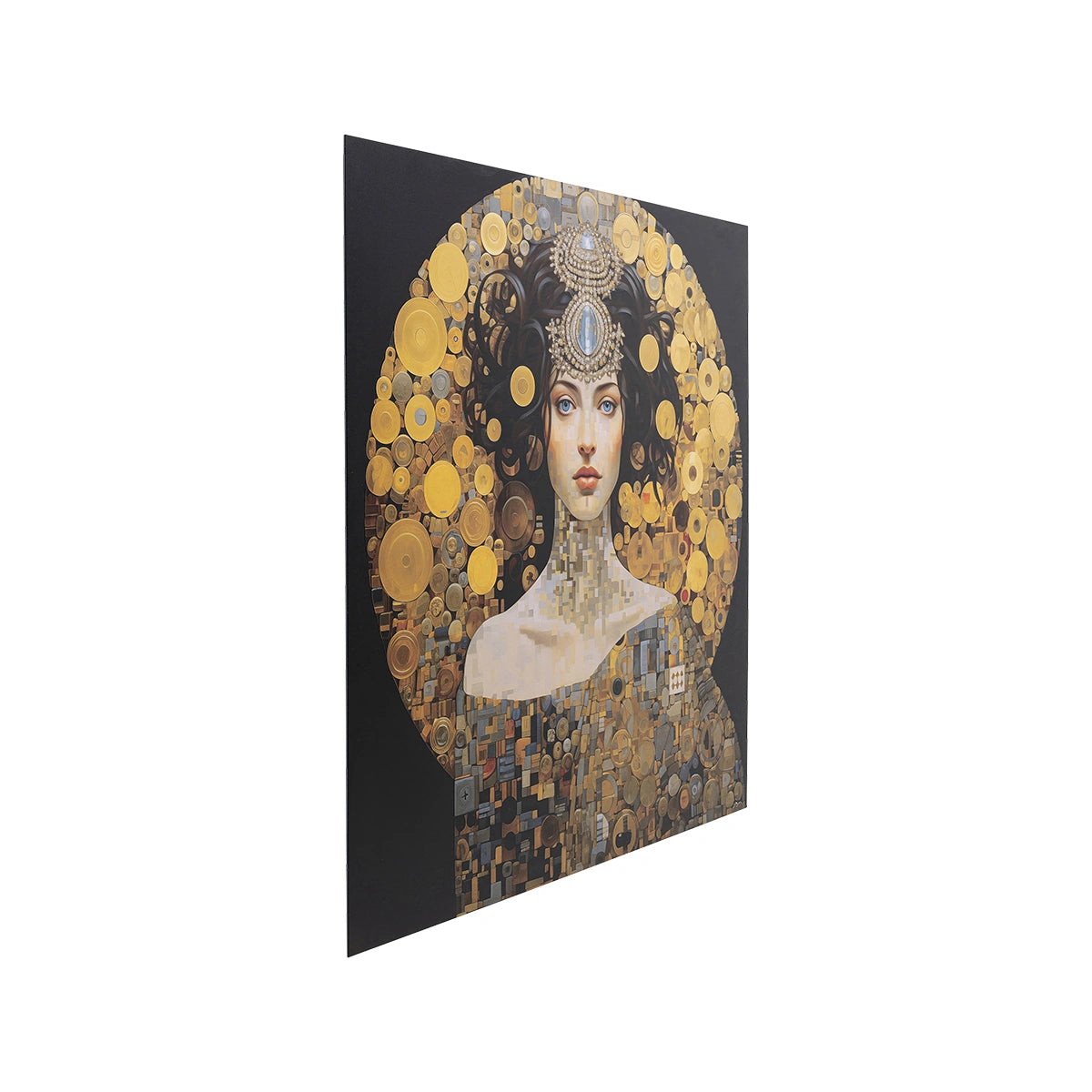 Decorative panel with a mosaic design of a woman's face on a white background