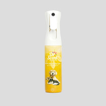 Dr. Scent spray bottle with a yellow label on a gray background