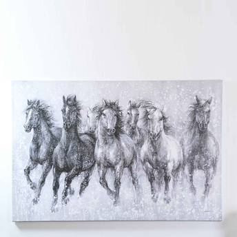 Canvas print of six horses running on a white background