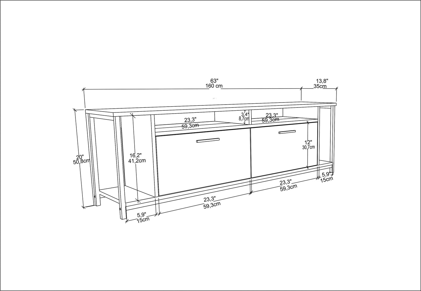 TV Stand Omar - Oak, Black-OMR63TS01