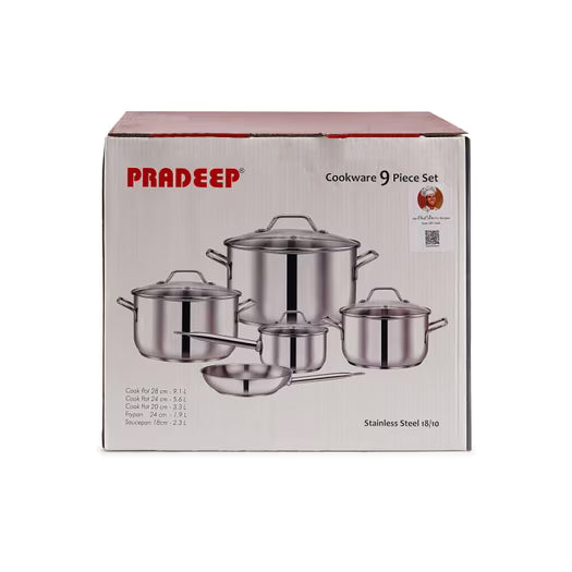pradeep 9-piece stainless steel cookware set -chrome