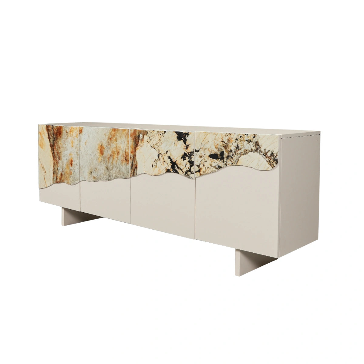 Modern sideboard with marble-like design on a white background