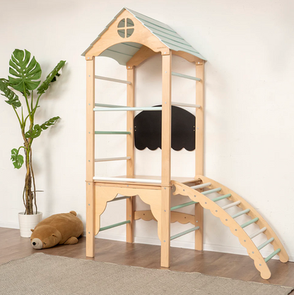 Mini Indoor Tower with Swedish Ladder, Slide, and bars