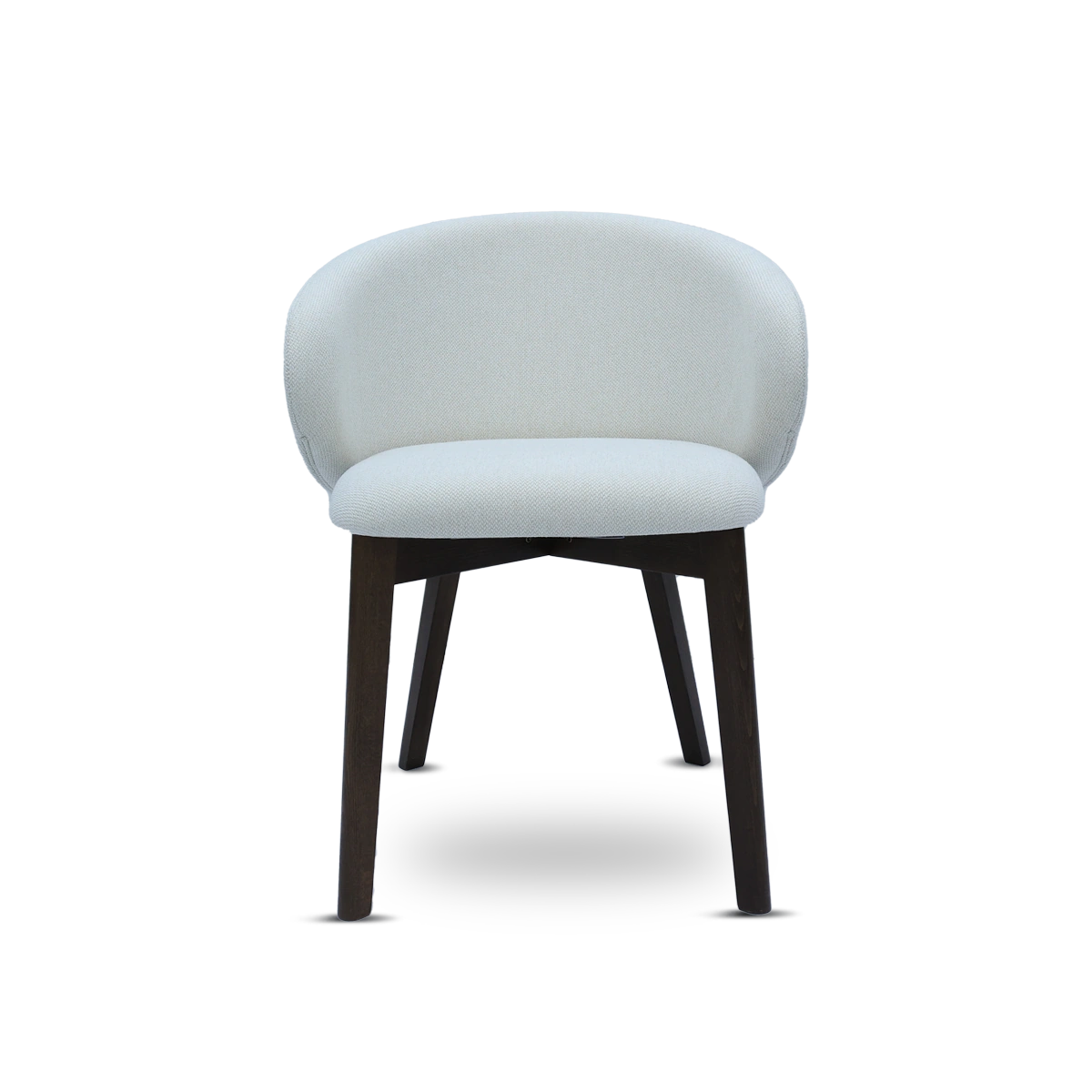 White chair with dark wooden legs on a white background