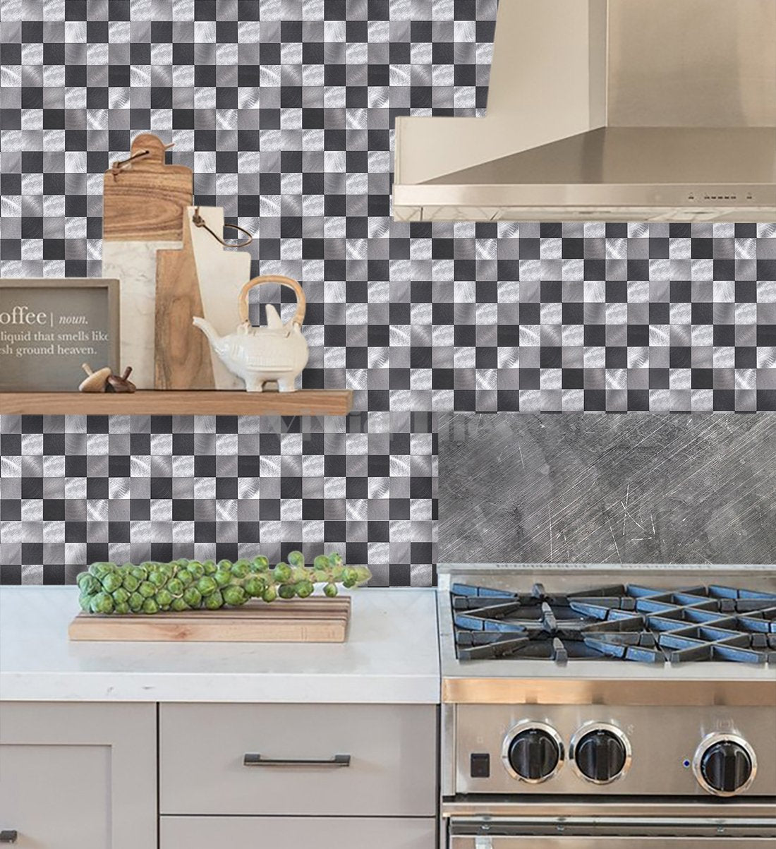 Black and Silver Stainless Square Composite Tile WJ-21