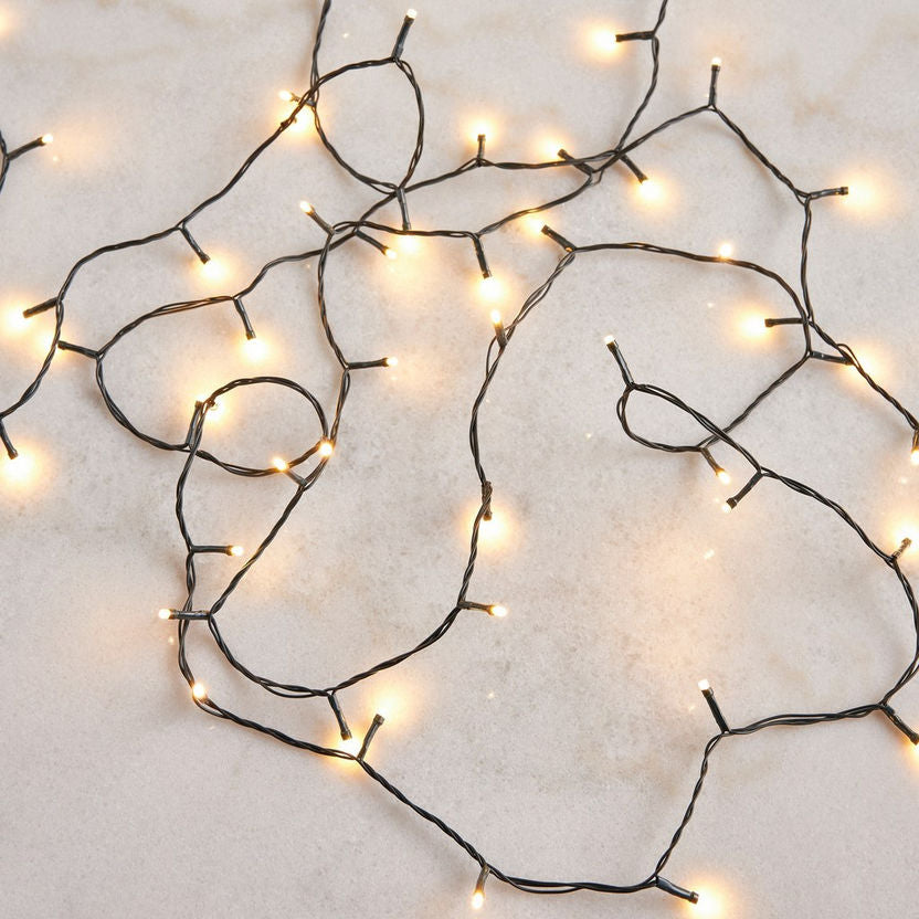 String lights on a white background