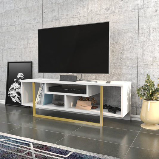 Asal 47'' TV Unit - White & Gold by DECOROTIKA | Souqify