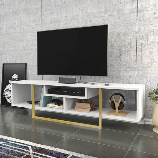 Asal 59" TV Unit - White & Gold by DECOROTIKA | Souqify