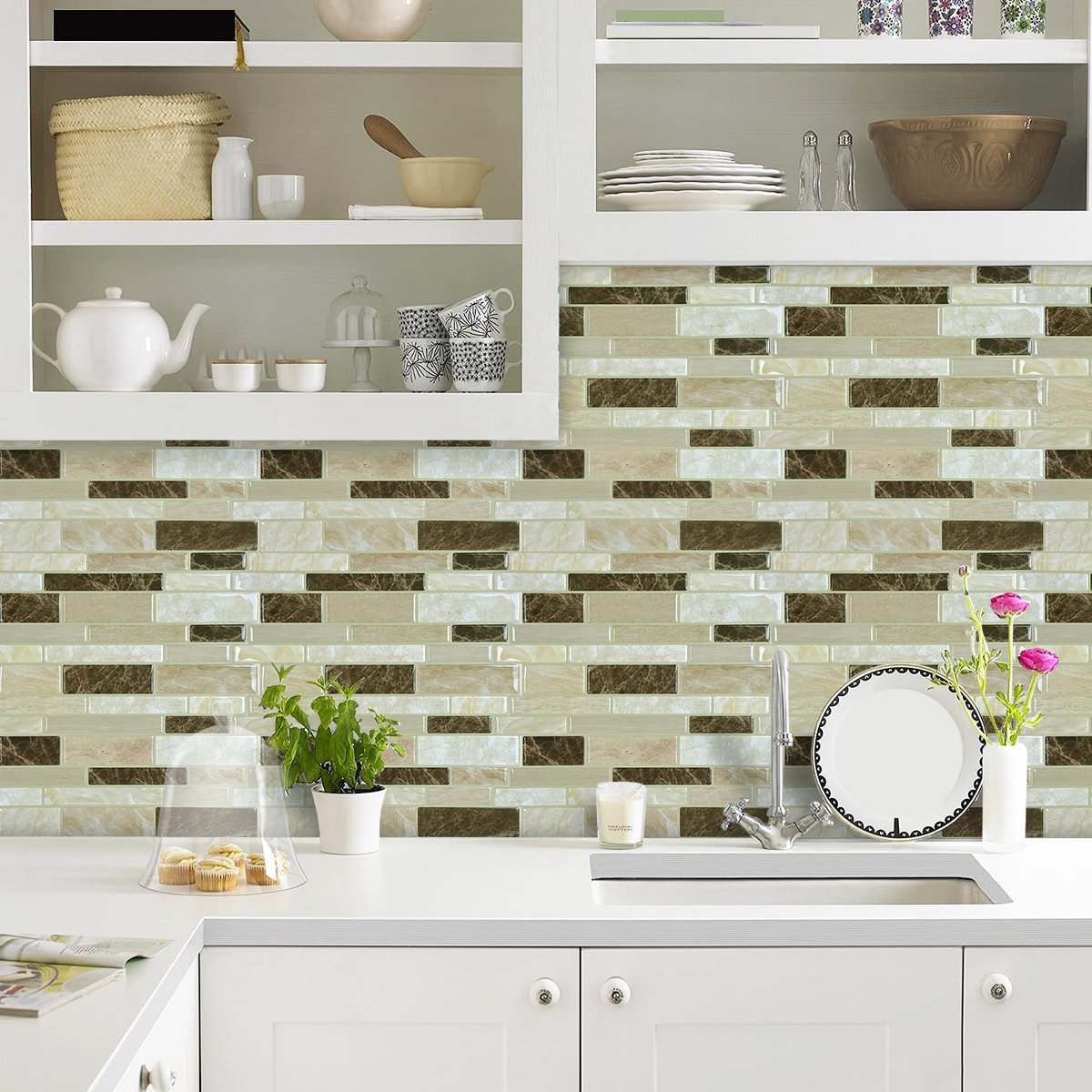 Brown Marble Strip Vinyl Tile GRS10 by Vivid Tiles | Souqify