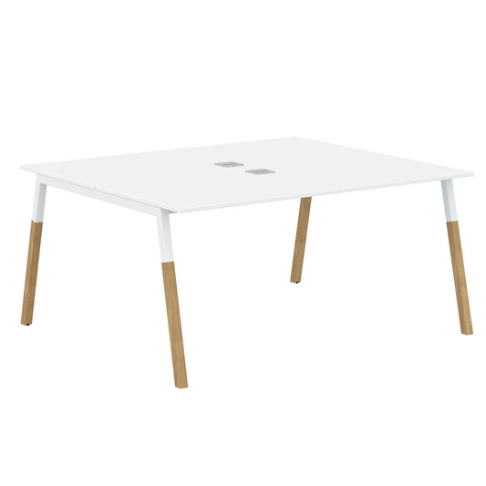 EXECUTIVE MODERN DESIGN CLUSTER OF 02 WORKSTATION, MADE IN E1 LAMINATE CHIPBOPARD, WITH SLANTED SHAPE METAL/WOODEN LEGS by Treejar | Souqify