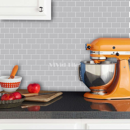 Grey Subway With White Grout Brick PET Tile VP111 by Vivid Tiles | Souqify