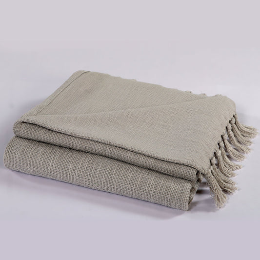 Handwoven Cotton Throw with tassels in Grey 50" x 70" (127 x 177 cm) by Luv Saffron | Souqify
