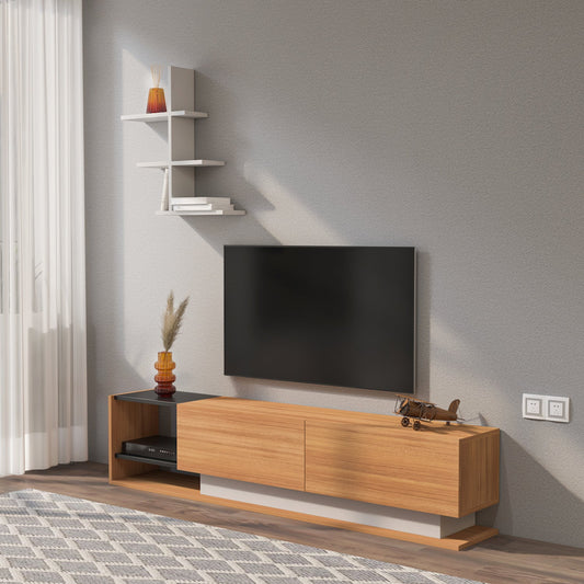 Liza TV Unit-Black-White-Teak by DECOROTIKA | Souqify