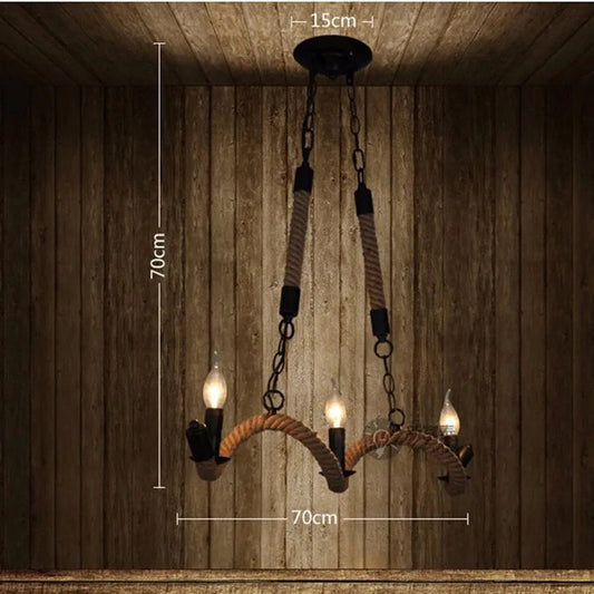 Nordic rustic Hemp Rope pendant lamps 3 heads E14 lampholder candle chain droplight chandelier for restaurant bar cafe lighting by Zhongsan | Souqify