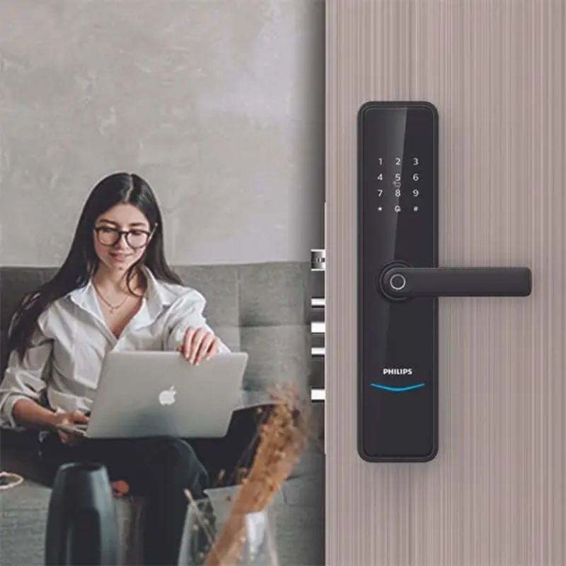 Philips 603E-5HWS Smart Door Lock with lever handle-Black by SHEILDIFY | Souqify