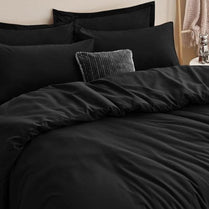 Premium King size 6 pieces Bedding Set without filler, Plain Black Color