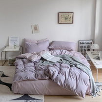 Premium King Size 6 Pieces Korean Reversible Bedding Set, Plain Purple and Light Purple Color. by 5 | Souqify