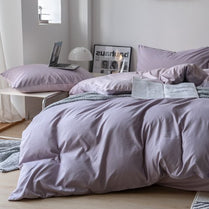 Premium Single Size 4 Pieces Korean Reversible Bedding Set, Plain Purple and Light Purple Color. by 5 | Souqify