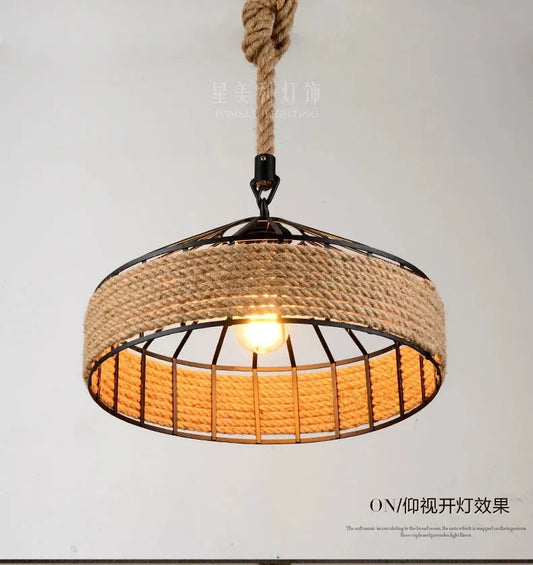 American Retro Iron Base Hemp Rope Chandelier Bar Cafe Restaurant Black Creative Industrial Wind Chandelier by Zhongsan | Souqify