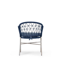A navy blue upholstered side chair with a metal frame and cushioned seat and backrest - Sancrea Side 627 Premium Aluminium & Rope Accent Chair