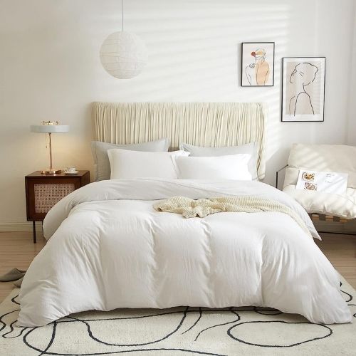 Single size 4 Pieces Bedding Set, Washable Cotton Snow White Color
