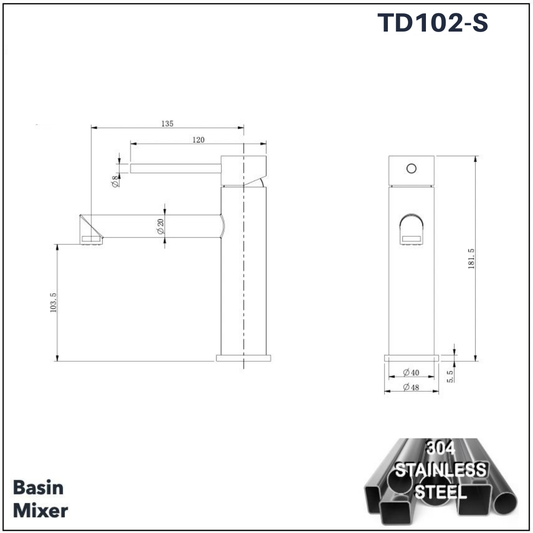 TD102-S - Basin Mixer (304 Stainless Steel) by TUSCANI | Souqify