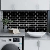 Thick 1.6mm 12.6*10.6 Inch Peel And Stick Black With White Grout Brick Vinyl Wall Tile Home Decor Kitchen Bathroom Living Room VP222 by Vivid Tiles | Souqify
