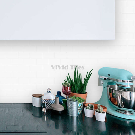 Thick 1.6mm 12.6*10.6 Inch Peel And Stick Pure White Brick Vinyl Wall Tile Home Decor Kitchen Bathroom Living Room VP216 by Vivid Tiles | Souqify