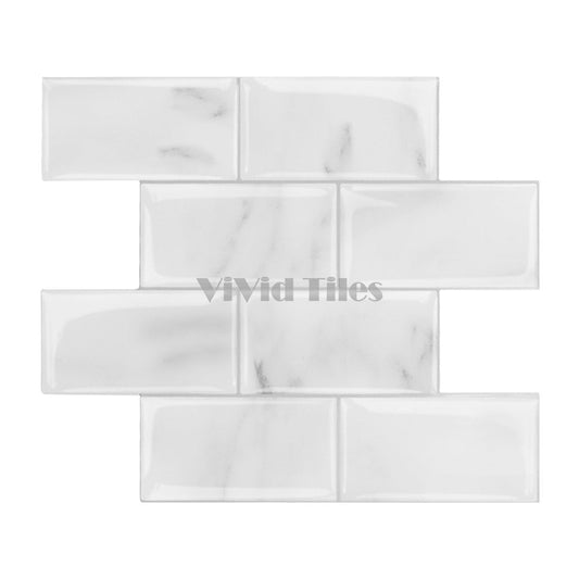 Thicker Upgrade White Marble Subway Vinyl Tile With Grey Grout HB204 by Vivid Tiles | Souqify
