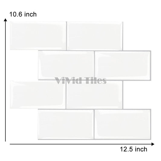 Thicker Upgrade White Subway Vinyl Tile With Light Grey Grout HB200 by Vivid Tiles | Souqify