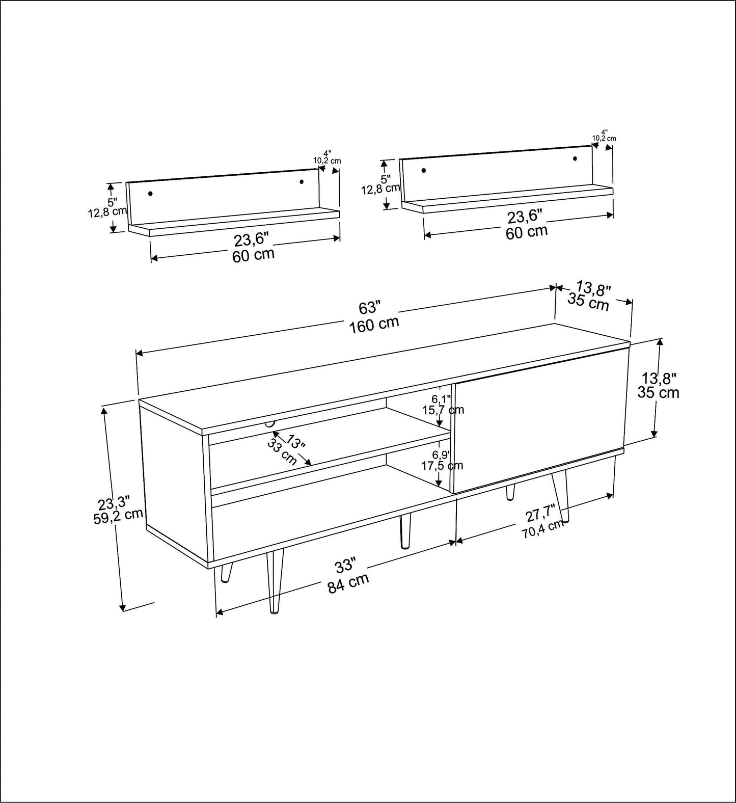 TV Unit Pi - White, Ephesus-PI63TS01 White 170 X 41 X 14 by DECOROTIKA | Souqify