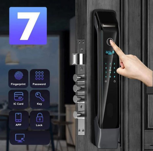 VILA Smart Lock Q7-3 AC ,With WiFi, Display screen,Keypad Digital,Biometric Fingerprint,IC Card,Mechanical key, Unlock for Apartment Hotel Home Use. COLOR: (BLACK + Copper) by Vilalock | Souqify